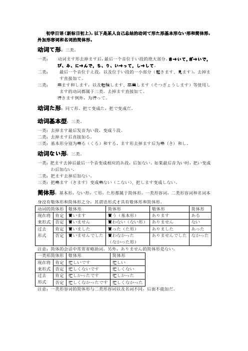 日语动词て形た形ない形基本形和简体形等