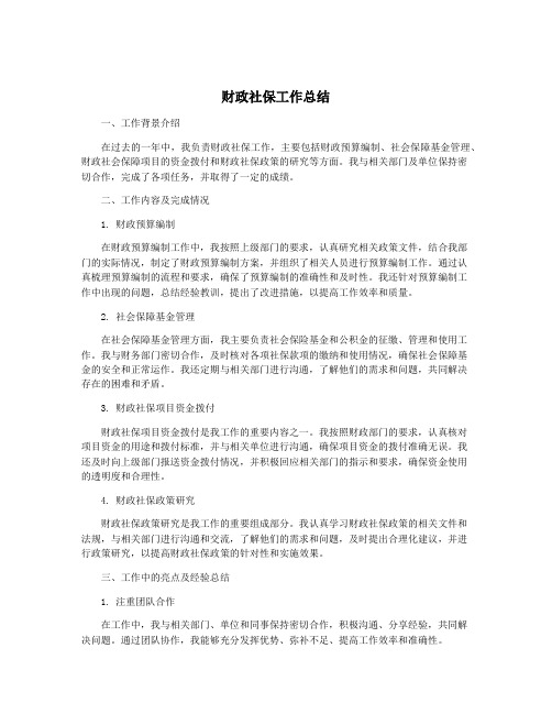 财政社保工作总结