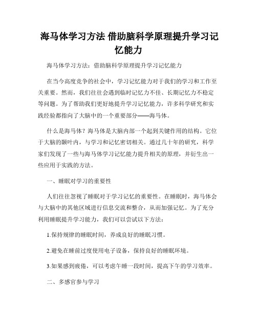  海马体学习方法 借助脑科学原理提升学习记忆能力