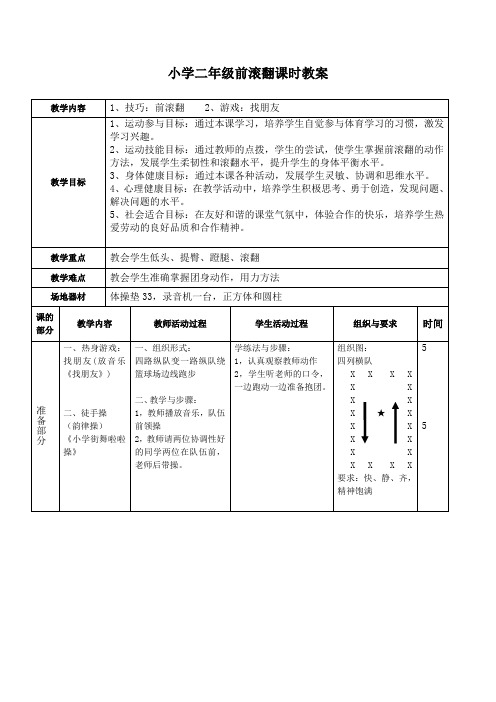 小学二年级前滚翻课时教案教学设计