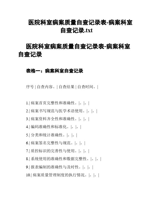 医院科室病案质量自查记录表-病案科室自查记录