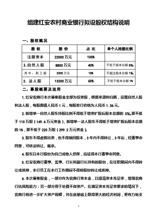 红安县农村商业银行拟设股权结构说明