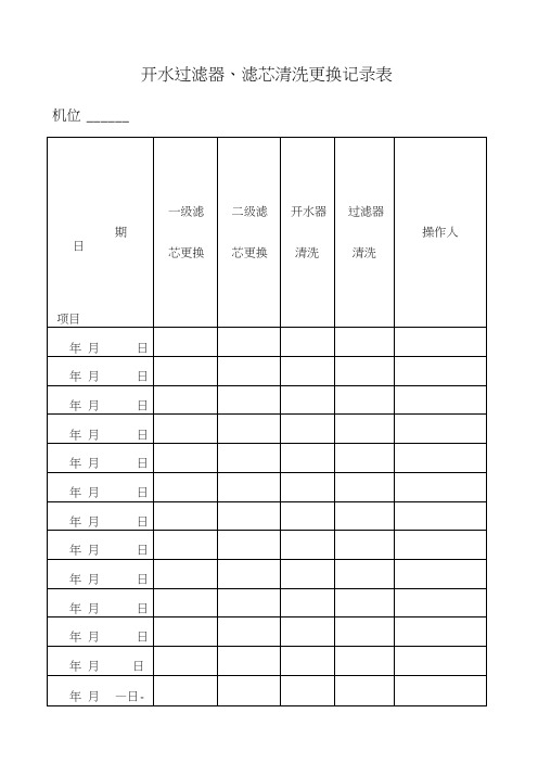 (完整版)开水过滤器、滤芯清洗更换记录表