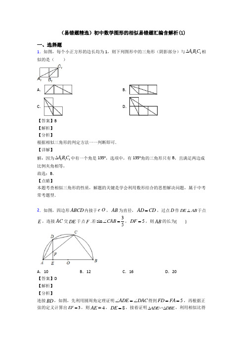 (易错题精选)初中数学图形的相似易错题汇编含解析(1)