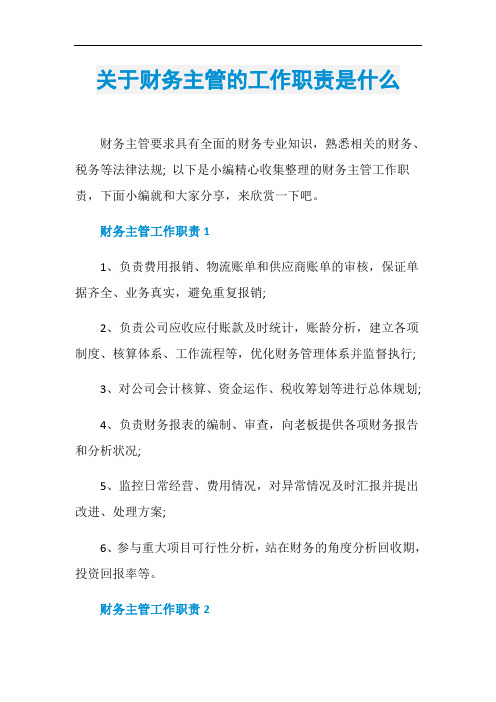 关于财务主管的工作职责是什么