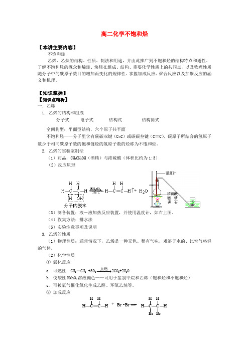 高二化学不饱和烃知识精讲