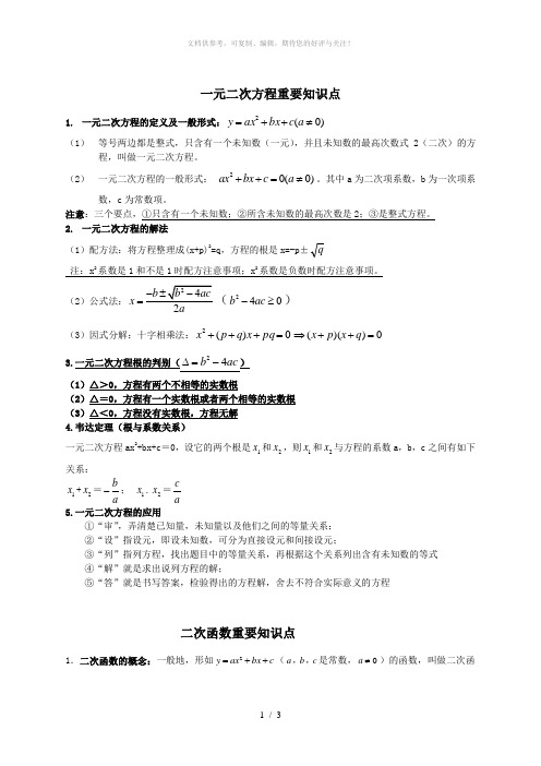 一元二次方程、二次函数知识点总结