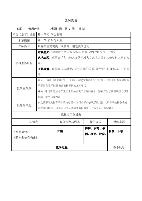 第一节 音乐与人生 教案-高一音乐