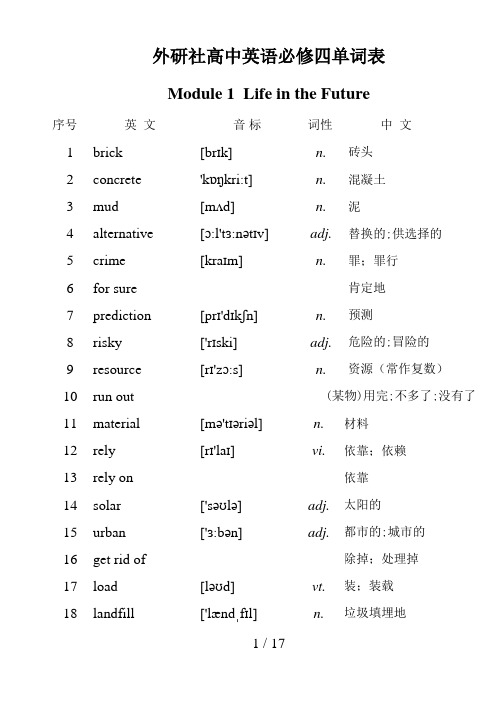 外研社高一英语必修4单词表