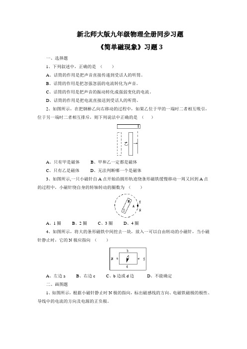 新北师大版九年级物理全册同步习题《简单磁现象》习题3