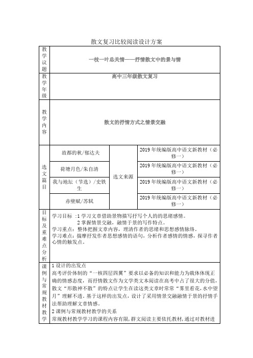 高考专题复习：散文复习比较阅读教学设计