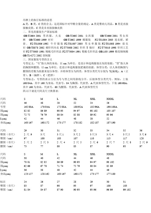 吊牌上的执行标准的意思