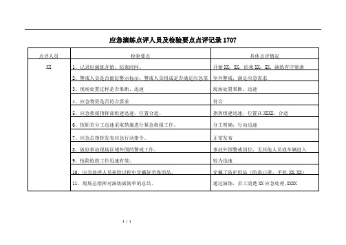 应急演练点评人员及检验要点点评记录(模板)