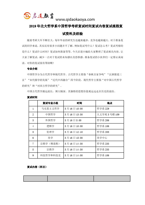 2019年北大哲学系中国哲学考研复试时间复试内容复试流程复试资料及经验