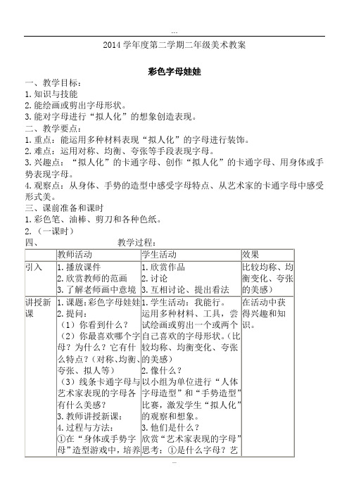 2019整理岭南版二年级下册美术全册教案(表格式).doc