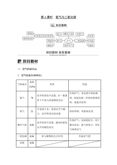 2020届中考复习浙教版科学讲义：八年级下册 4 氧气与二氧化碳