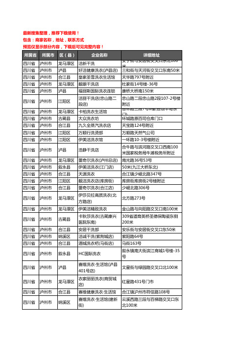 新版四川省泸州市洗衣店企业公司商家户名录单联系方式地址大全315家