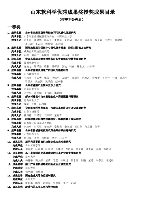 山东软科学优秀成果奖授奖成果