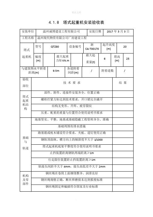 塔吊安装验收表