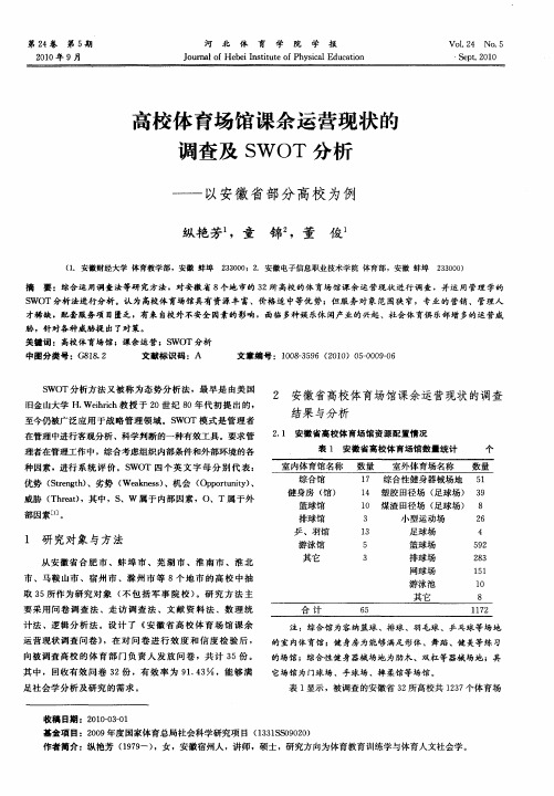 高校体育场馆课余运营现状的调查及SWOT分析——以安徽省部分高校为例