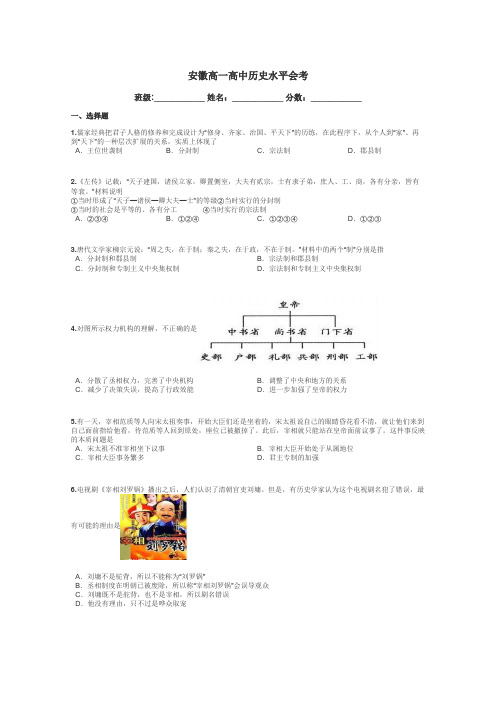 安徽高一高中历史水平会考带答案解析
