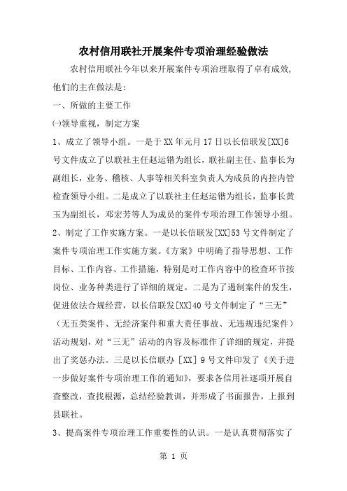 精选-农村信用联社开展案件专项治理经验做法