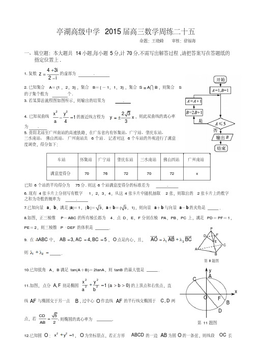 2015届高三数学(理)周练二十五