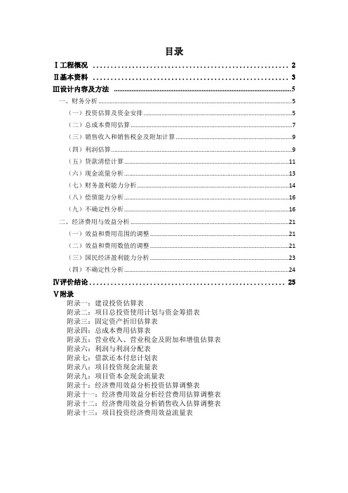 火力发电厂项目经济评价报告书