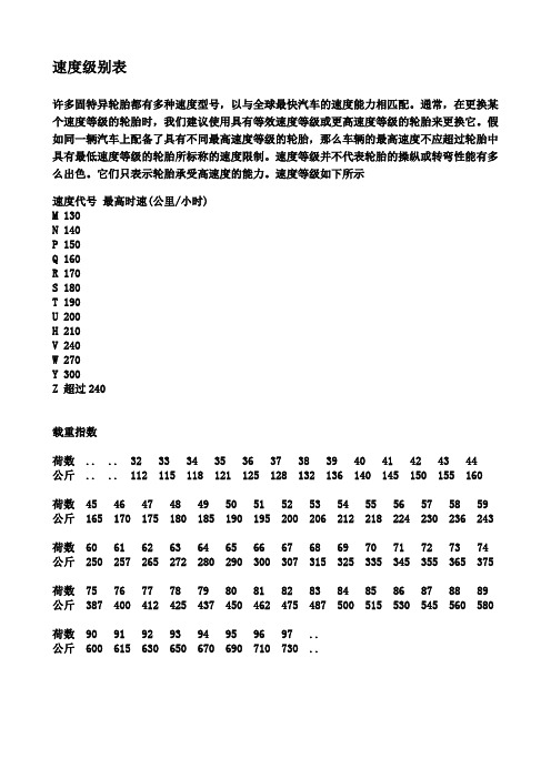 车胎速度等级载重指数