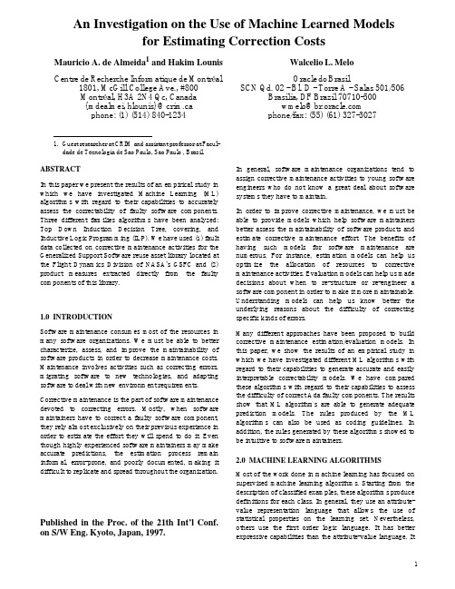 ABSTRACT An Investigation on the Use of Machine Learned Models for Estimating Correction Co