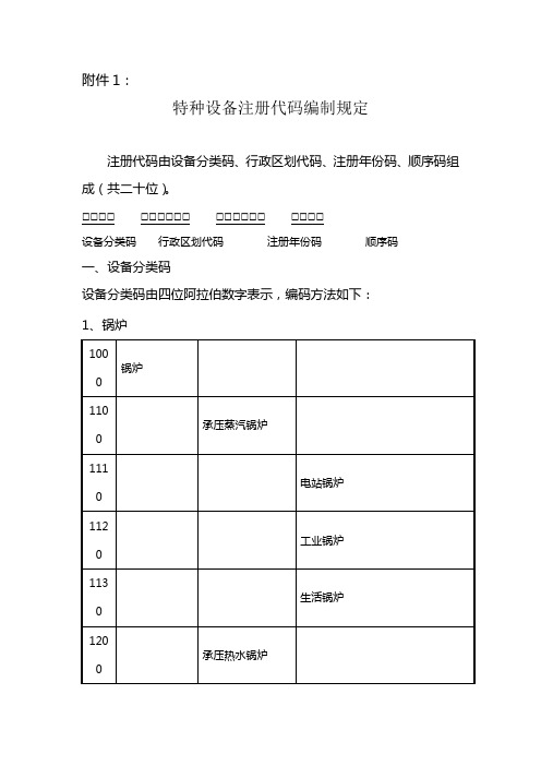 特种设备注册代码编制规定