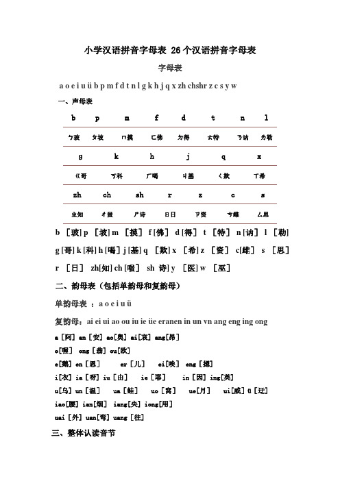 小学汉语拼音字母表