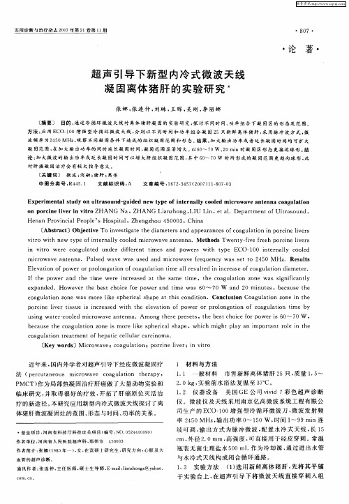 超声引导下新型内冷式微波天线凝固离体猪肝的实验研究