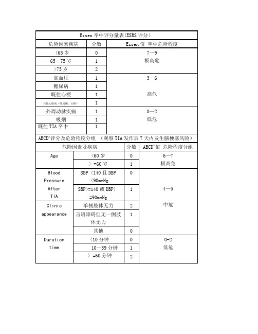 Essen卒中评分量表