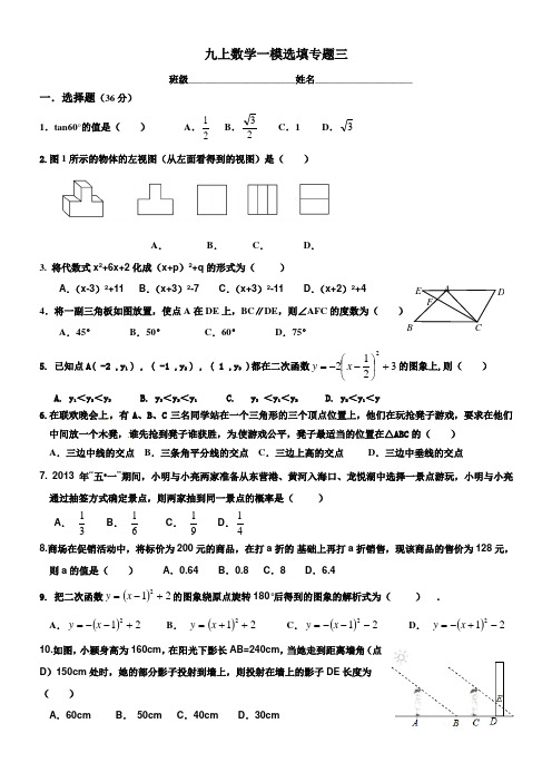 北师大九年级数学一模选择填空专项训练.doc