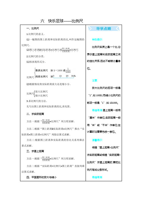 青岛版五四制五年级数学下册第六单元《快乐足球——比例尺》知识点汇总