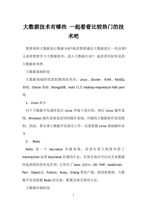 大数据技术有哪些 一起看看比较热门的技术吧