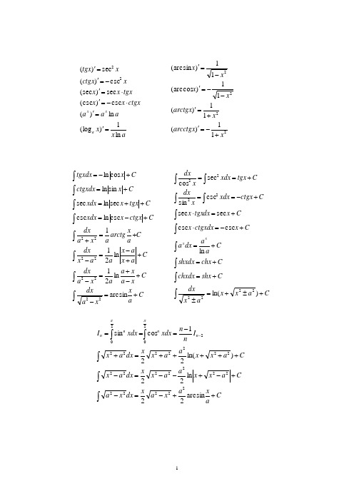 高等数学同济版大学微积分公式