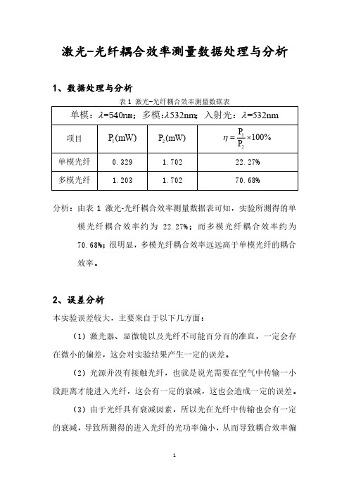 实验1   激光-光纤偶合效率测试数据处理与分析