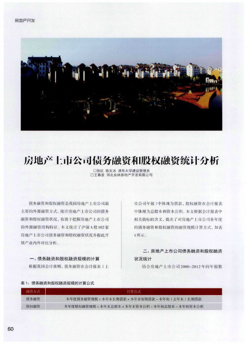 房地产上市公司债务融资和股权融资统计分析