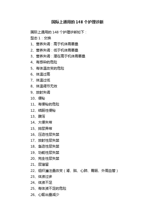 国际上通用的148个护理诊断