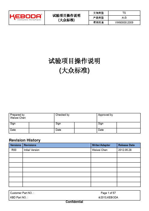 试验项目操作说明 大众标准 