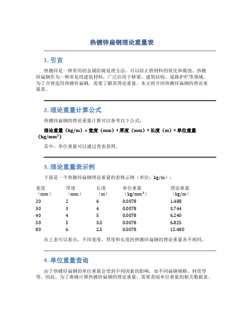 热镀锌扁钢理论重量表