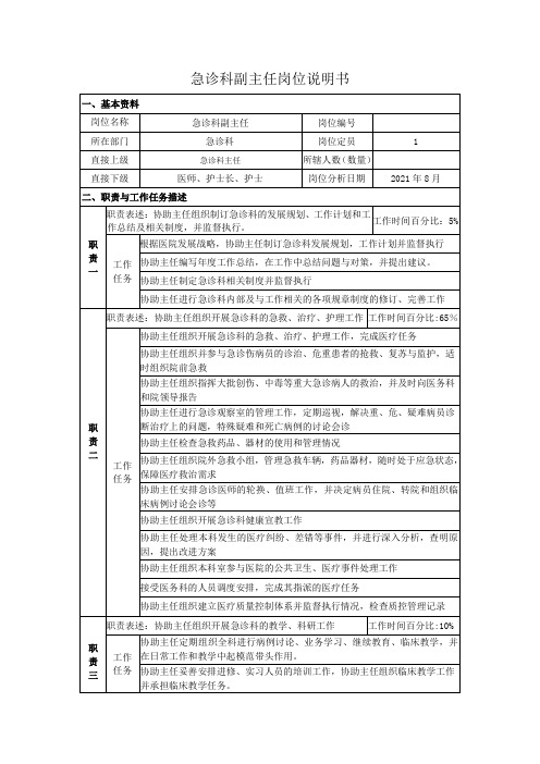 急诊科副主任岗位说明书