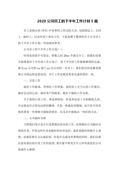 2020公司员工的下半年工作计划5篇