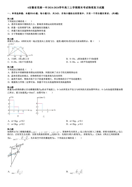 6安徽省芜湖一中2024-2024学年高三上学期期末考试物理复习试题