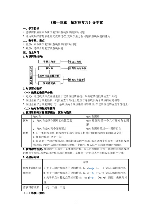 《第十三章  轴对称复习》导学案(2020人教版)