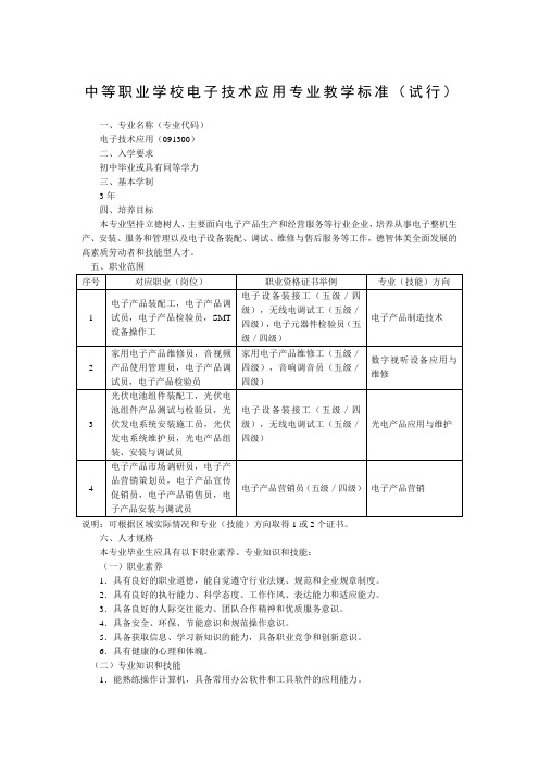 中等职业学校电子技术应用专业教学标准(试行)(国标)