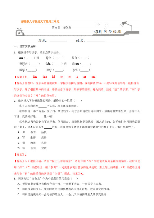 部编版九年级语文下册第06课 变色龙(课时练)