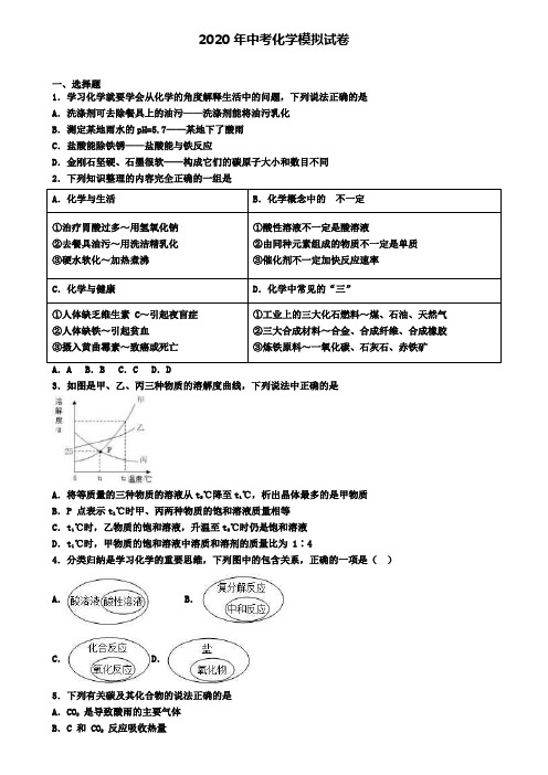 (4份试卷汇总)2019-2020学年盘锦市中考第四次质量检测化学试题